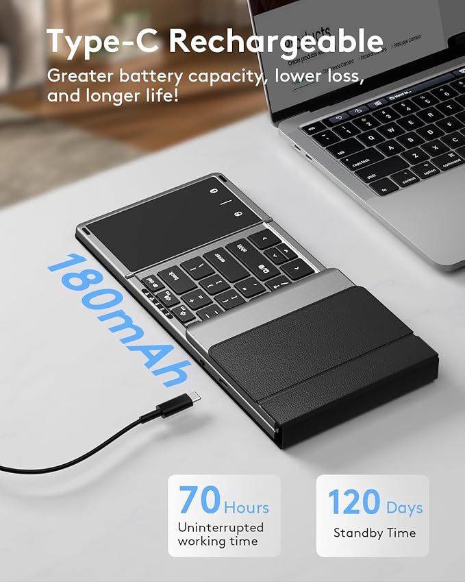 Samsers Foldable Bluetooth Keyboard with Touchpad, Full-Size Wireless Folding Key Board with PU Leather, Portable Travel for iOS Android Windows Mac OS, Support 3 Devices (BT5.1 x 3)