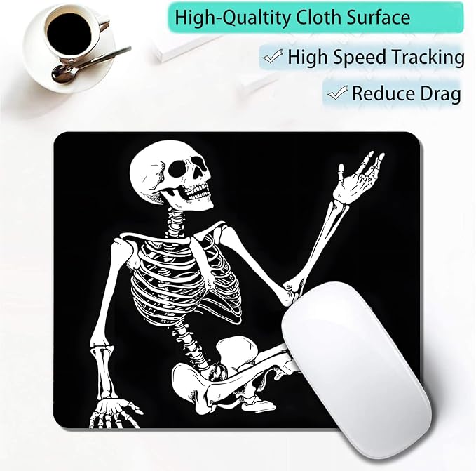 Cool Funny Skull Custom Mouse Pad with Non-Slip Rubber, Small Square Design for Wireless Laptop & Computer Mouse Pads for Desk, 9.5 x 7.9 inch Smooth Surface for Gaming & Office
