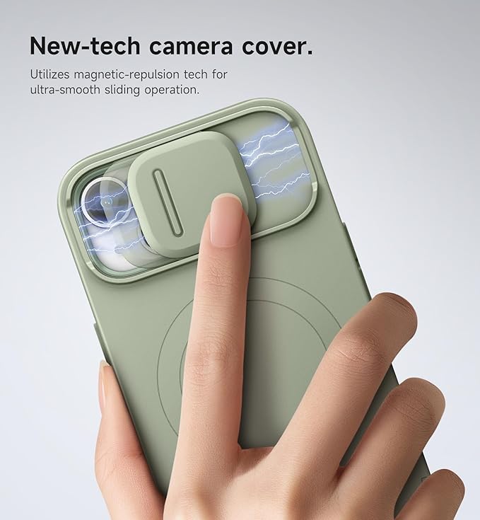 SURITCH for iPhone 13/14 Case with Magnetic Camera Slide Cover and Adjustable Kickstand, Compatible with MagSafe, Shockproof Bumper Case Slim Protective Cover for iPhone 13/14 6.1 Inch, Green