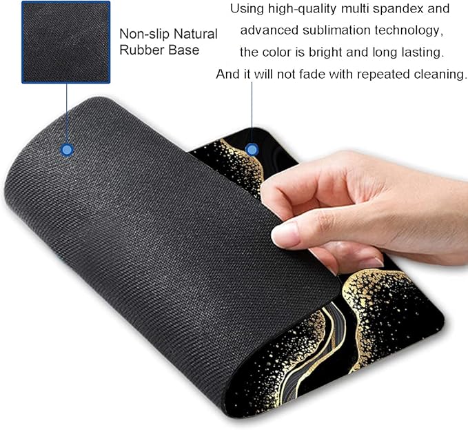 Mouse Pad Marble, Cute Personalized Mouse Pads with Design, Square Washable Cloth Mouse Mat, Gaming Office Home Non-Slip Rubber Base Computer Mousepad, Black Gold Marble