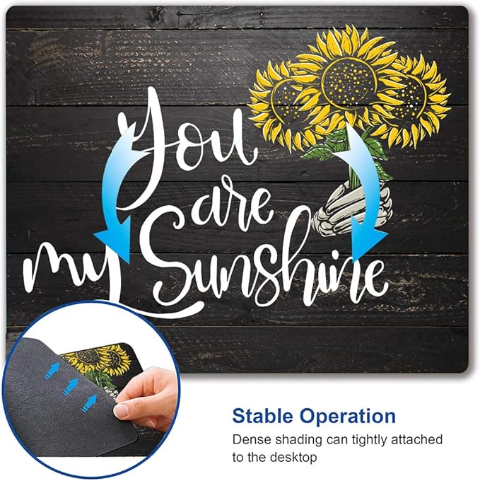Sunflower 'You Are My Sunshine' Black Wood Gaming Mouse Mat - Square Waterproof Non-Slip Rubber Base Office Laptop Mouse Pad