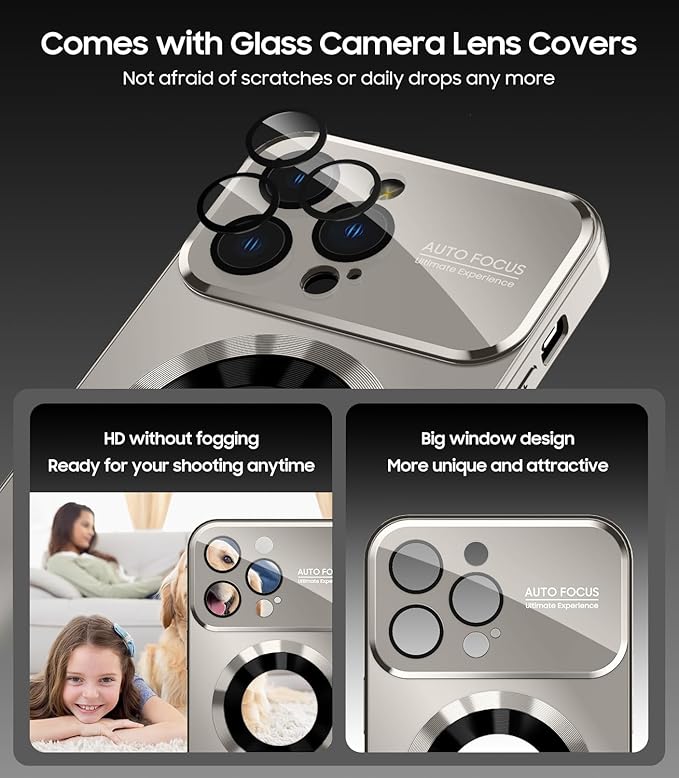 Magnetic for iPhone 16 Pro Case, Compatible with MagSafe, Built-in Camera Lens Protector, Logo View, Military Grade Drop Proof Phone Cover, Titanium Gray