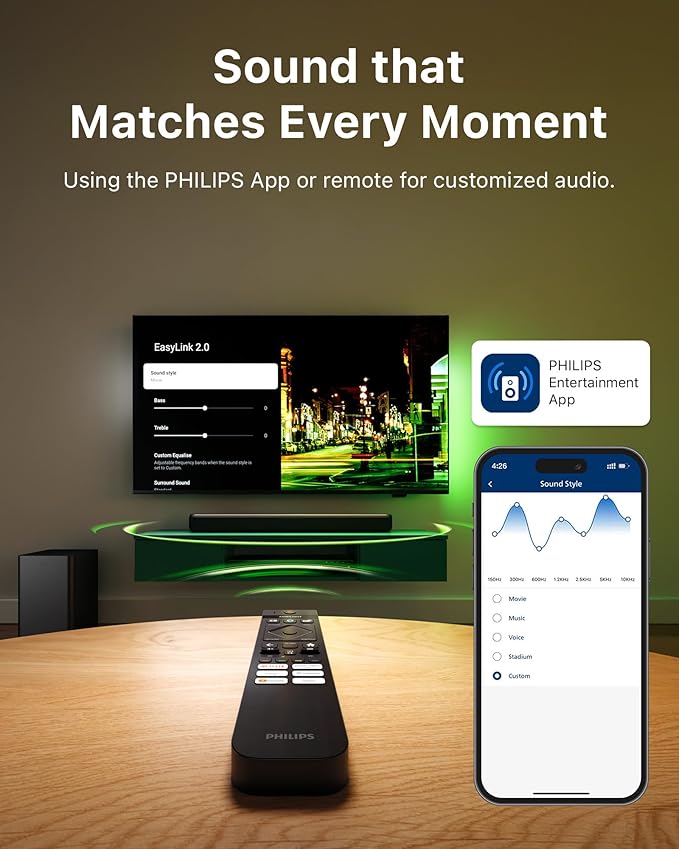 PHILIPS B5309 Soundbar 2.1 with Wireless Subwoofer and Immersive DTS Virtual:X Audio Technology - 240W Max Power, Deep Bass, Bluetooth 5.4, Four EQ Modes, HDMI ARC and USB connectivity - Dark Grey