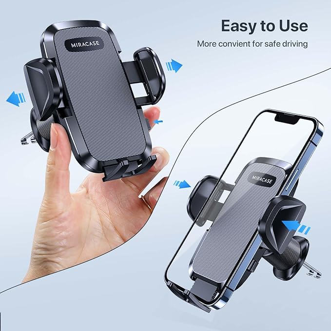 Miracase Phone Holders for Your Car with Upgraded Double Metal Hook Clip, Air Vent Cell Phone Car Mount, Universal Automobile Cradle Fit for iPhone Android and All Smartphones, Light Black