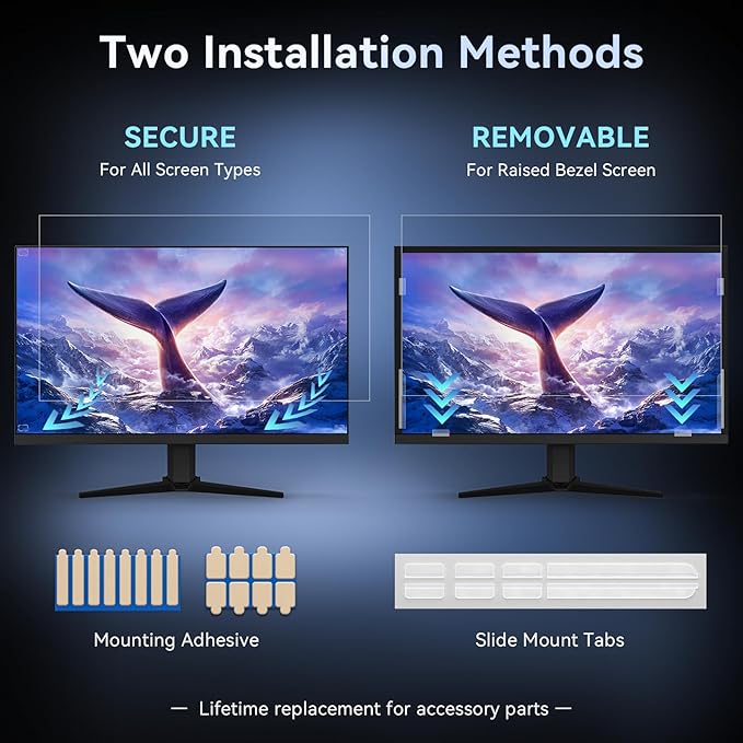 [2 Pack] 32 Inch Computer Privacy Screen Filter for 16:9 Widescreen Monitor, Removable Eye Protection Anti Glare Blue Light Filter Privacy Shield, Anti Scratch Anti Spy Screen Protector Film 32 In
