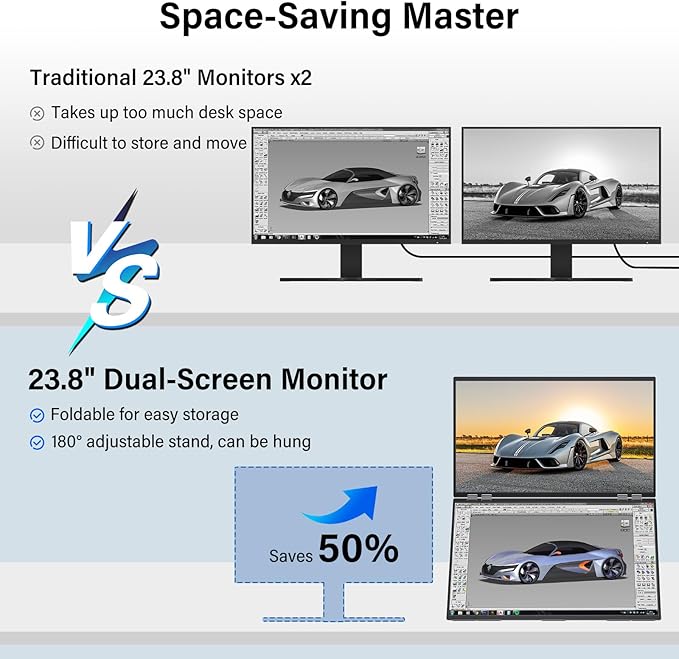 InnoView 23.8" FHD 100Hz Dual Monitor Built-in Speakers 315°Adjustable 100% sRGB Double Monitor Extendrer for Windows Mac w/HDMI Type-C Work Office Triple Monitors