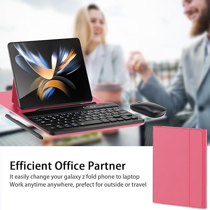 for Samsung Galaxy Z Fold 7 6 5 Keyboard and Mouse, Portable Mini Bluetooth Keyboard with Leather Case and Capacitive Pen, 4 in 1 Set for Z Fold 7 Accessories