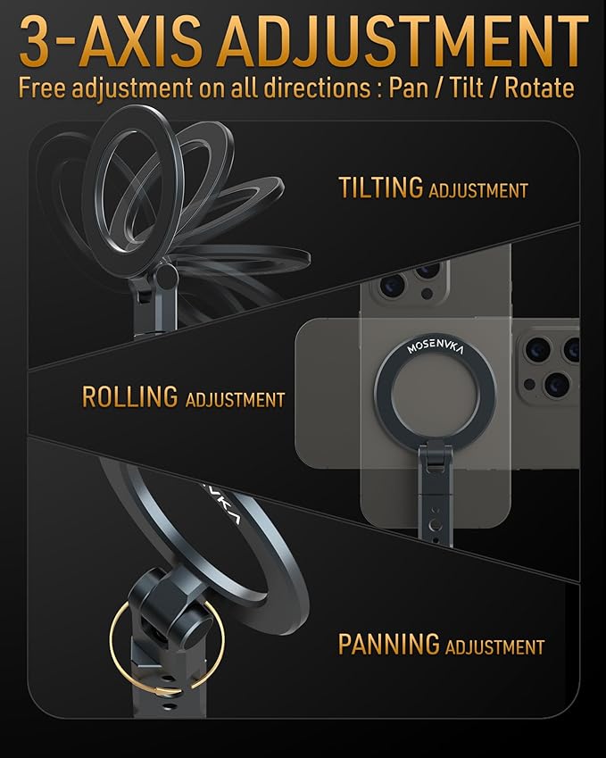 Magnetic Tripod Phone Mount,Travel Phone Grip for iPhone,Foldable Desk Stand Magnet Phone Holder, Phone Mount for Content Creator with 1/4" Hole&Cold Shoe for iPhone 16/15/14/13/12/Tripod