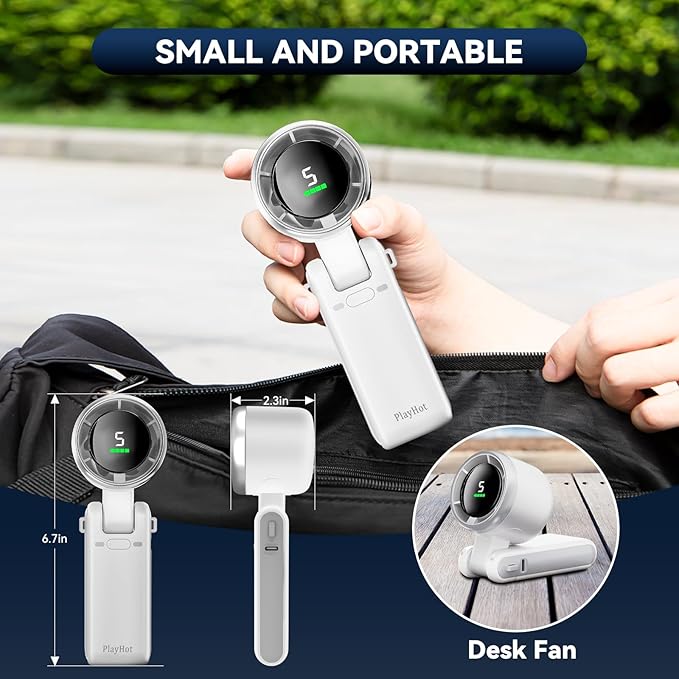 Portable Handheld Turbo Fan, 5 Gear Wind, Battery Operated, Up to 12 Working Hours, 3 IN 1 Hand Fans with Air Turbo Tech Cooling Fan for Outdoor Activities, Travel, Beach (White)
