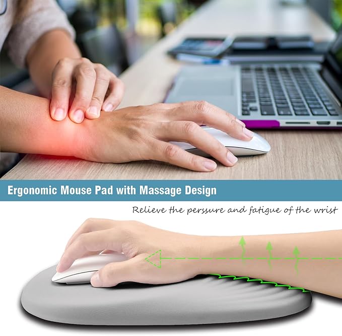 Mouse Pad, Ergonomic Mouse Pad with Wrist Rest Support and Non-Slip PU Base, Desktop Mousepad for Pain Relief, Computer, Office & Home, Grey Cat I'm Fine