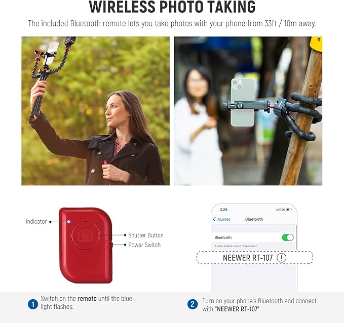 NEEWER T91 Flexible Tripod for iPhone Mini Cellphone Tripod Stand for Vlog, Magic Arms/Shutter/Phone Clamp/Action Camera Mount Compatible with GoPro