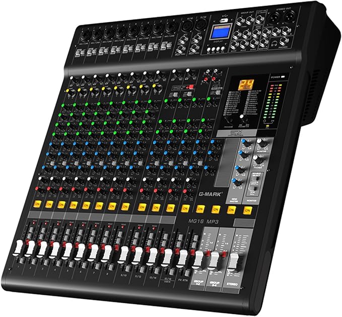 Audio Mixer Bluetooth G-MARK Professional Mixer Usb Interface Sound Board Console System 16 Channel Digital MP3 Computer Input 48V Phantom Power Stereo DJ 24-Bit SPX Effects Mixing Console