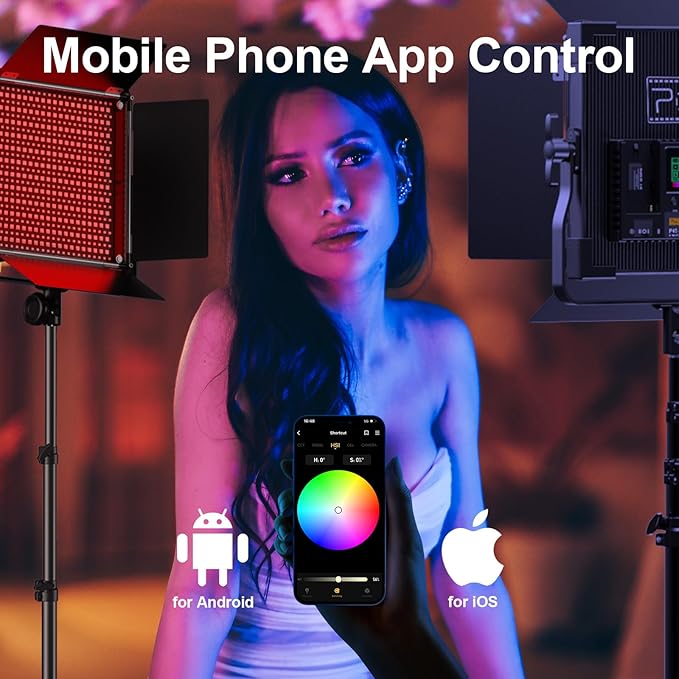 Pixel P45 RGB Photography Lighting Kit, 50W Professional LED Studio Lights, 2600k~10000k Dimmable Photo Lights for Filming Camera Video Recording Stage Shooting Streaming YouTube TikTok