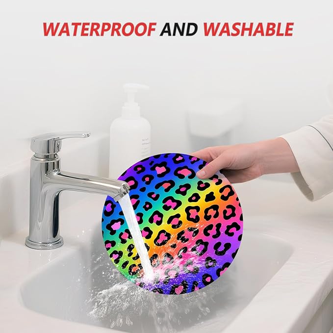 ITNRSIIET Mouse Pad Non-Slip Rubber Base Smooth Surface Stitched Edges Waterproof Durable Compatible with All Mice for Office & Gaming, Desk Accessory, Diameter 8.7 inch, RainbowLeopard