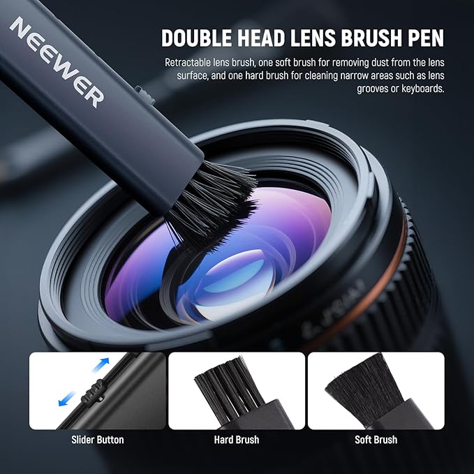 NEEWER 5 in 1 Camera Lens Cleaning Kit, 1x Lens Brush Pen + 1x Air Blower + 1x 24mm Full Frame Sensor Swab + 2X Cleaning Cloth, for Electronics, Smartphones, Tablets, HM-43