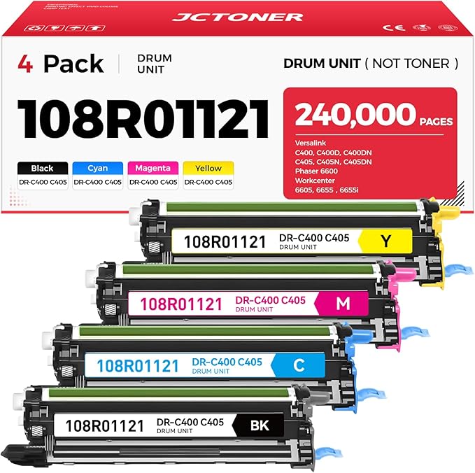 C400 C405 Drum Unit 108R01121 Imaging Drum (Black Cyan Magenta Yellow 4-Pack) Replacement for Xerox Versalink C400 C400D C400DN C405 C405N C405DN Phaser 6600 Workcenter 6605 6655 6655i Color Printer