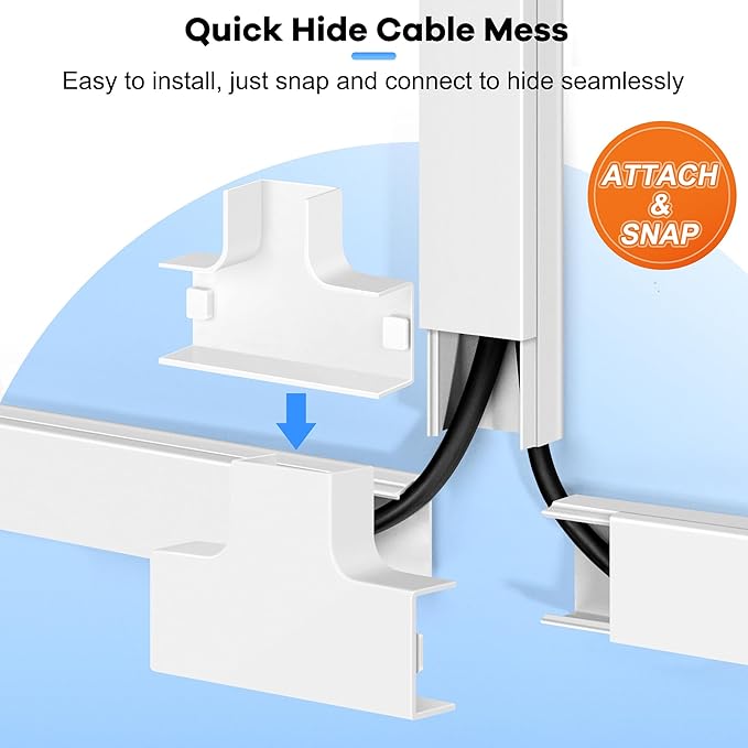 Cord Hider Kit 126in (8 x L15.7in) - ZhiYo Cable Covers for Wires on Wall, Wire Hider for Wall Mounted TV, White Cable Raceway, Paintable Cord Cover Cable Management for Home Office, W1.54in x H0.75in