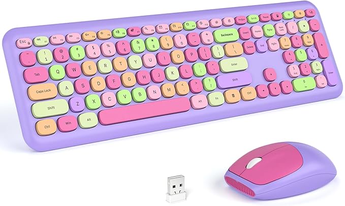 KNOWSQT Wireless Keyboard and Mouse Combo, Pale Purple Full-Sized 2.4G Silent Keycap Colorful Keyboards, USB Dongle Plug Play, for Laptop, Windows, PC, Computer, Desktop