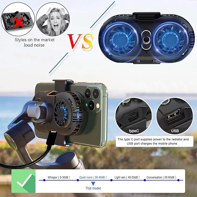 Neveika Phone Cooler, Cellphone Radiator with Dual Semi-Conductor Cooling Chip, Mobile Phones with a Width of 6 to 8 cm for Tiktok Live Streaming, Outdoor Vlog, Mobile Gaming.