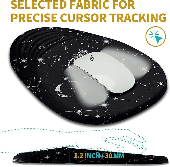 Hokafenle Ergonomic Mouse Pad Wrist Support with Stepped-Wedge Design, Wrist Rest Pain Relief Mousepad Filled with Memory Foam, Carpal Tunnel Mousepad for Wireless Mouse(12x8 inch, Galactic System)