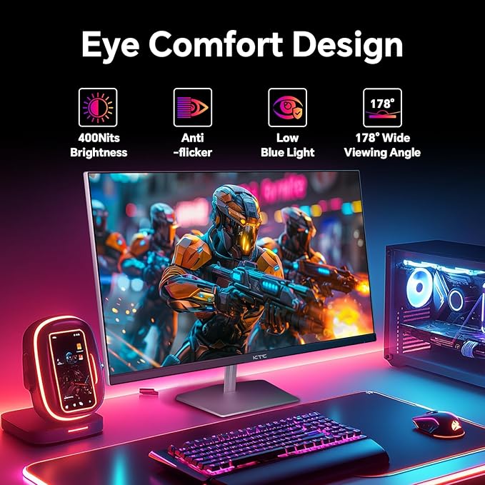 KTC 24.5 inch 400Hz 240Hz Gaming Monitor | Fast IPS 1ms | FHD 1080P Monitor | HDR 400 128% sRGB | HDMI x2, DP x2 |Tilt Adjustability Silver-Gray VESA 360Hz Monitors H25X7
