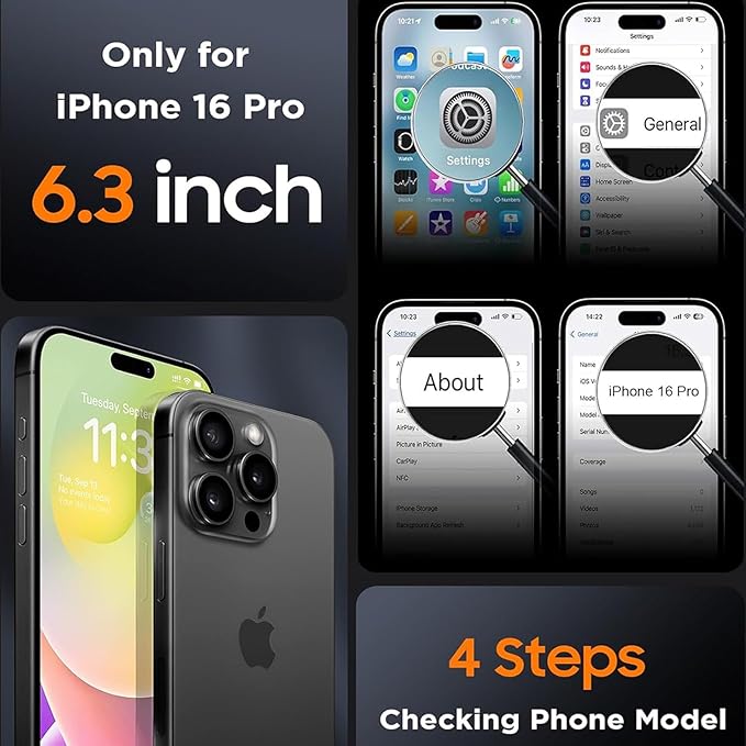 Battery Case iPhone 16 Pro, Upgraded 10000mAh Rechargeable Portable Extended Battery Pack Supported Qi Wireless Charging Case Compatible with iPhone 16 Pro (6.3 inch) Charger Power Bank (Black)