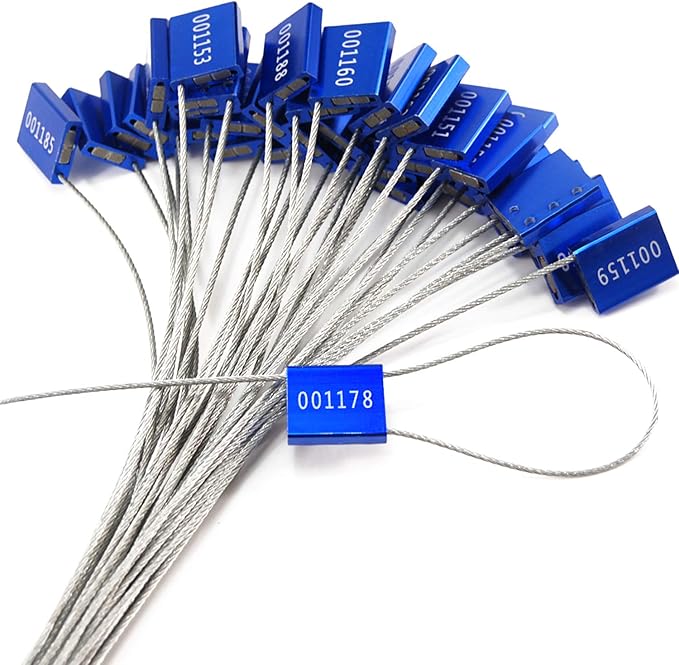 High Security Cable Seals Metal Container Seals Pull Tight Alumium Shipping Security Tags for Logisitics ISO 17712 Certificated (Pack of 100, Blue)