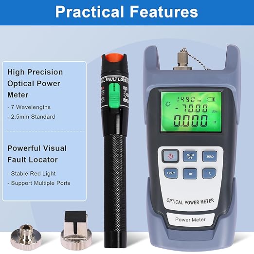 Fiber Optic Tools Cable Tester FC SC Power Meter & 2.5mm 30mV Visual Fault Locator with Sc, Fc Connector and Shoulder Toolkit