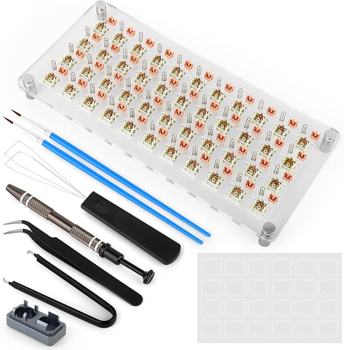 YIMAGUJRX RUNJRX 44 Keyboard Switches Acrylic Lube Station,Switch Films 120Pcs,Switch Opener for MX Cherry Kailh Akko,Lube Tool for Mechanical Keyboard