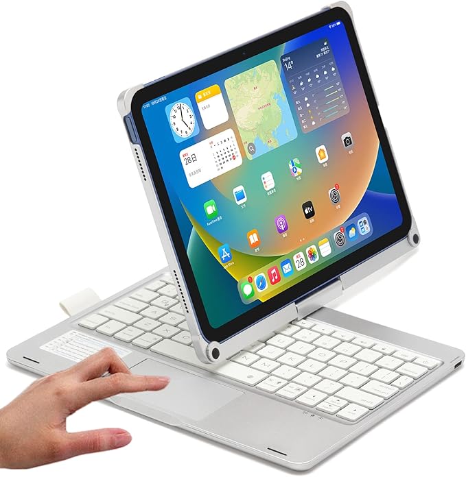 Touchpad Keyboard Case for iPad (A16) 11th Gen 2025/iPad 10th Generation 2022, Backlit Trackpad Keyboard Folio Smart 360° Rotatable Stand Cover with Pencil Holder, Silver