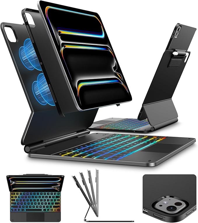 typecase Edge+ Keyboard Case for 2024 iPad Pro 13-inch (M4), Ultra-Slim Detachable Protective Case, Portrait & Typing Modes, Built-in Trackpad, 11-Color Backlight, Magnetic Stand, Pencil Holder, Black
