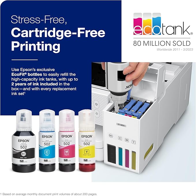 Epson EcoTank ET-4800 Wireless All-in-One Cartridge-Free Supertank Printer with Scanner & EcoTank ET-3850 Wireless Color All-in-One Cartridge-Free Supertank Printer with Scanner