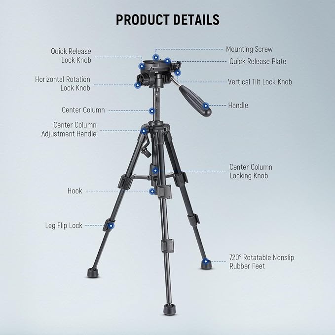 NEEWER Basic Mini Desk Tripod for Camera with 3 Way Pan Tilt Head & Handle, Small Portable Metal Tabletop Selfie Stick Stand with 1/4" Screw for DSLR Vlog Video Recording, Max Load 13.2lb, TP02