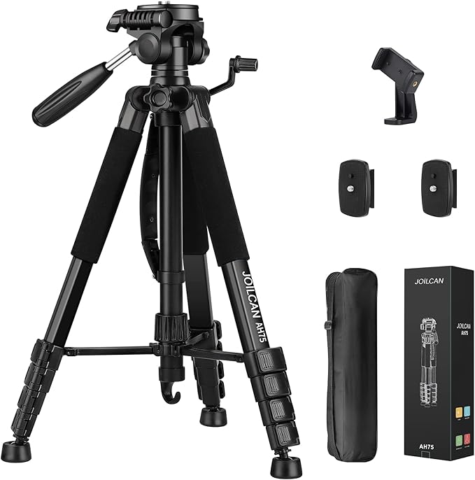 JOILCAN Tripod Camera Tripods, 74" Tripod for Camera Phone Video Recording, Heavy Duty Cameras Tripod Stand, Professional Travel DSLR Tripods Compatible with Canon iPhone, Max Load 15 LB