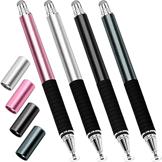 Capacitive Stylus Pen (4 Pack), Universal Stylist Pens 2 in 1 Precision Series Fine Point Disc Touch Screen for iPhone/iPad/Android/Tablet and All Screens