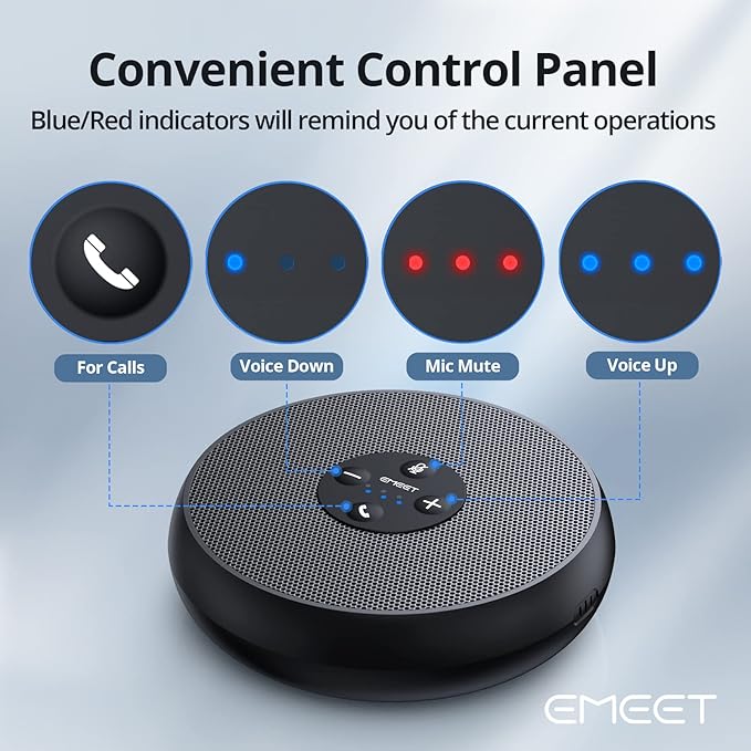 EMEET USB Speakerphone, M1A Zoom Certified AI Mics 360°Voice Pickup USB Type C-A Plug&Play Computer Speakers with Microphone, Fast Mute Noise Reduction Echo Cancellation for 5-8 People for Zoom Teams