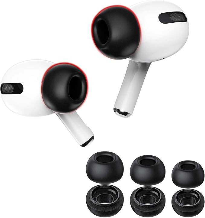 Lanwow Premium Memory Foam Tips for AirPods Pro. No Silicone Eartips Pain. Anti-Slip Eartips. Fit in The Charging Case, 3 Pairs (S/M/L, Black)
