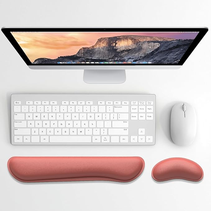 Dapesuom Enlarge Keyboard Wrist Rest, Memory Foam Wrist Cushion for Desk Mats Support, Cute Typing Pain Relief Keyboard Mouse Pad Rests Set with Non-Slip Base for Gaming Laptop Office, Indian Red