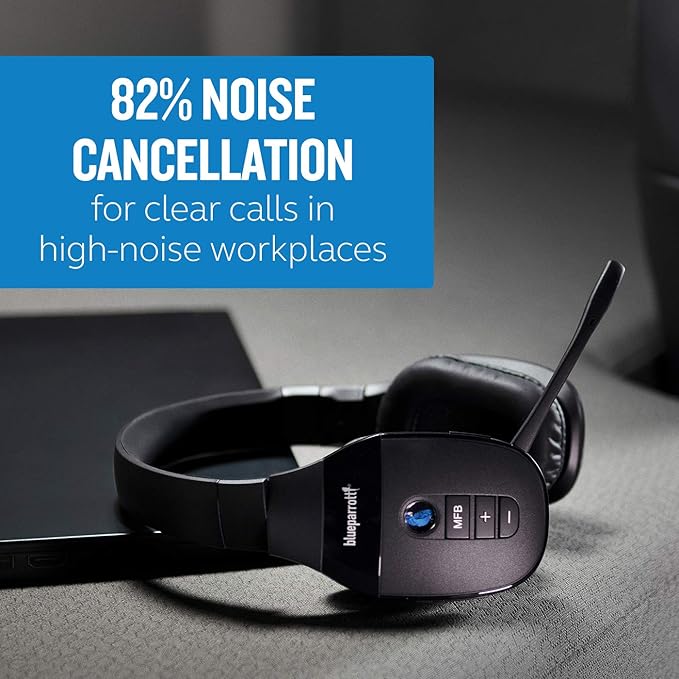 BlueParrott S450-XT Stereo Bluetooth Wireless Headphones 82% Noise Canceling Over Head Headset with Mic for Music and Calls, Hi-Fi Stereo Audio, 300 ft. Wireless Range, 24 hrs. Talk Time, Black