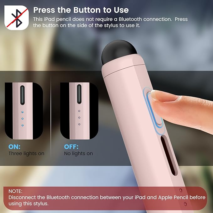 Stylus Pen for iPad, Dual-Tip 13 mins Fast Charge Pencil for Apple, Palm Rejection, Tilt Sensitivity, Compatible w/iPad 6/7/8/9/10, Pro 11/12.9in/M4, Air 3/4/5/M2, Mini 5/6 - Pink