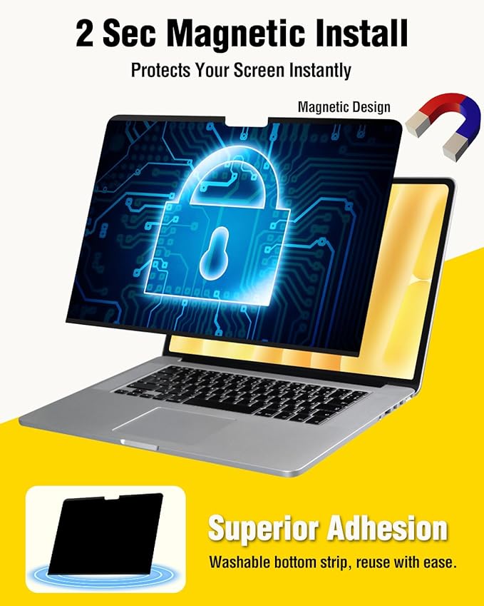 F FORITO Magnetic Privacy Screen Protector Compatible with MacBook Pro 16 inch (2019-2020, A2141), Removable 360° Anti Peeping Anti Blue Light Anti Glare Laptop Privacy Shield