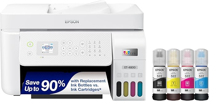 Epson EcoTank ET-4800 Wireless All-in-One Cartridge-Free Supertank Printer & EcoTank ET-M1170 Wireless Monochrome Supertank Printer with Ethernet Plus 2 Years of Unlimited Ink*,White