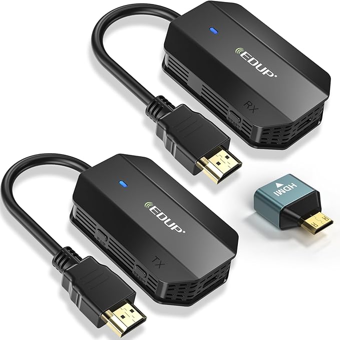 2025 Upgraded Wireless HDMI Transmitter and Receiver 4K Ultra HD Decoding & 1080P Output, Long Range Wireless HDMI Extender Transmission, Plug and Play, 1 RX to 8 TX, Stable & Low Latency