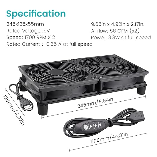 Wathai High Airflow Router Cooling Fan for Computer Cooler TV Small Box DC 5V USB Power 120mm 240mm Fan with Multi Speed Controller