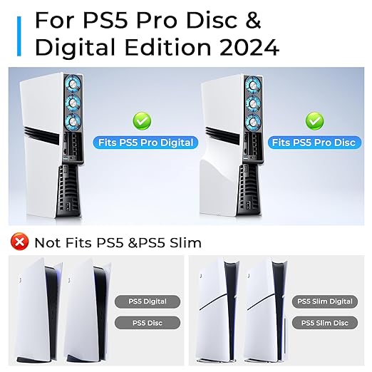 Cooling Fan for PS5 Pro, Compatible with PlayStation 5 Pro Console, High Efficiency PS5 Pro Fan Cooler Station (White-p5 pro)