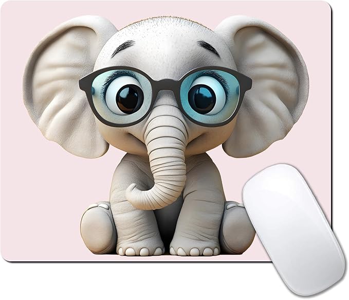 Cute Cartoon Anime Elephant Custom Mouse Pad with Non-Slip Rubber, Small Square Design for Wireless Laptop & Computer Mouse Pads for Desk, 9.5 x 7.9 inch Smooth Surface for Gaming & Office