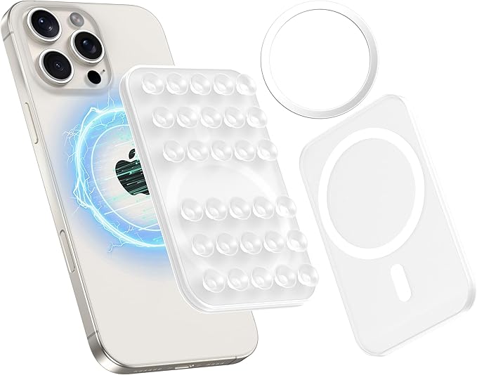 Patented Magnetic Sticky Phone Suction Grip Mount for MagSafe Case,Magnet Silicone Portable Stand Holder for iPhone 16/15/14/13/12 Series and Android, Hands-Free Selfies and Videos,Transparent