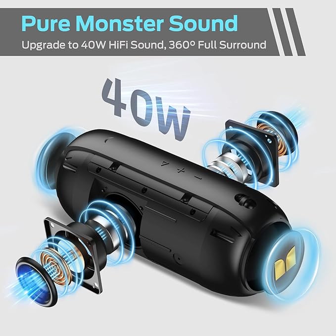 Monster S320 Portable Bluetooth Speaker,360°Stereo Surround Sound Effect, IPX7 Waterproof Speaker,32 Hours of Extra Long Playback Time, for Home Outdoor,Gold Black