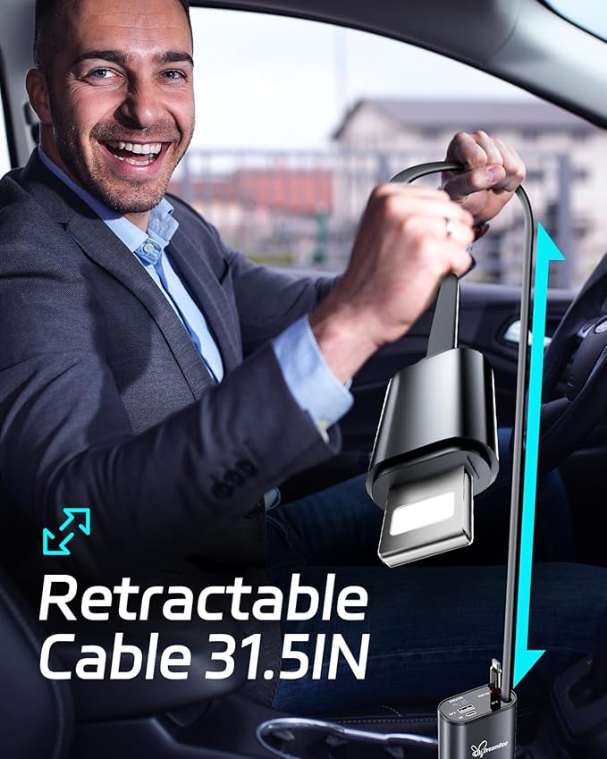 Retractable Car Charger,Super Fast USB Car iPhone Charger,Gifts for Men Women Car Truck Accessories for iPhone 15/14/13/12 Pro Max XR,iPad,Samsung,Pixel