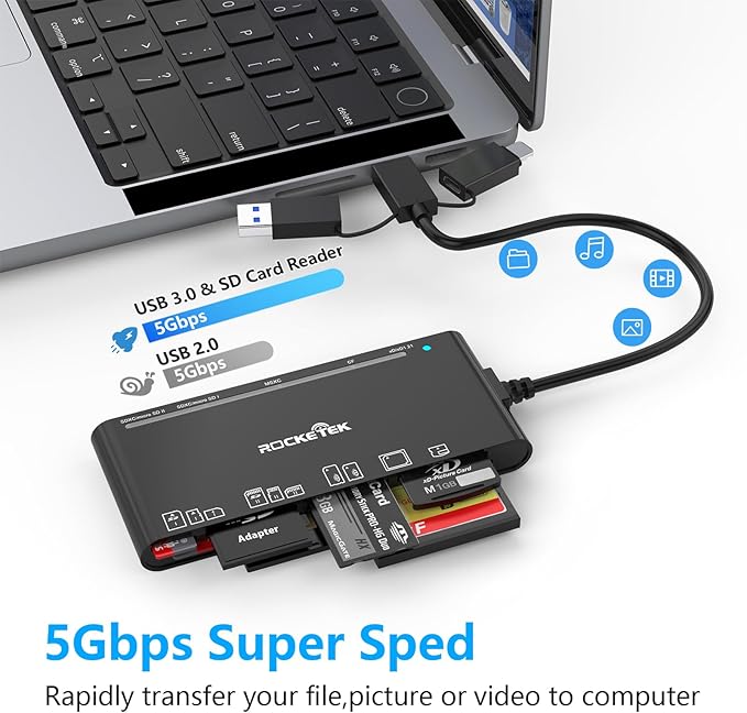 USB C Lightning USB3.0 Multi Card Reader for SD CF XD MS Micro SD TF, 7 in 1 Memory Card Reader Adapter Hub for iPhone/iPad/MacBook/Samsung, for Windows, Mac OS, iOS, Linux, Android